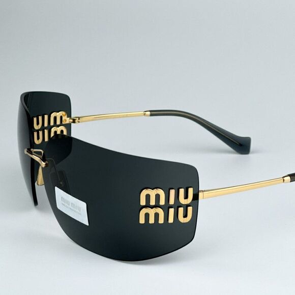 NEW Miu Miu MU54YS 5AK5S0 Gold Dark Grey Wraparound Rimless Women Sunglasses main image 3